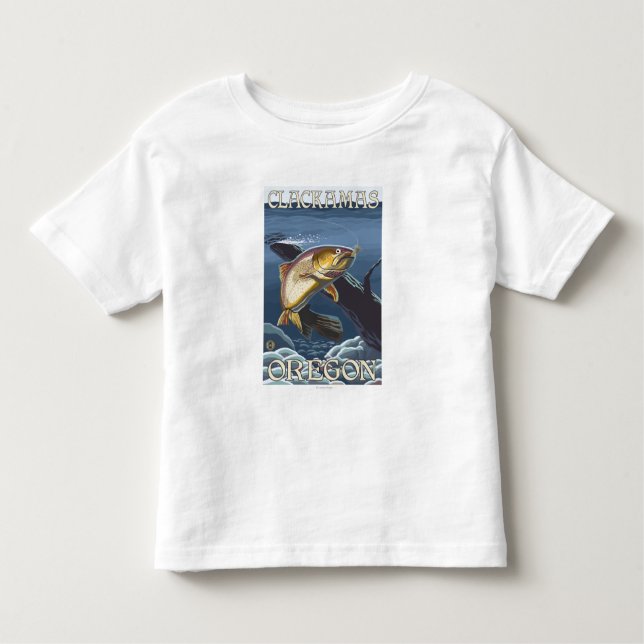 Camiseta Truta que pesca o secção transversal - Clackamas, (Frente)
