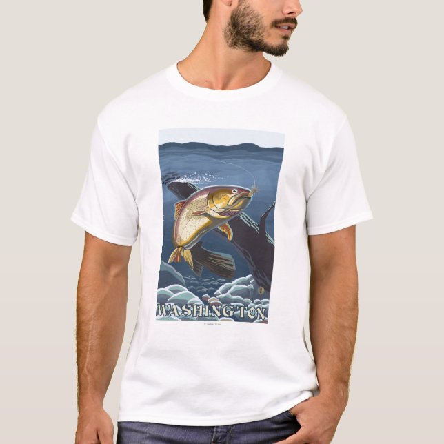 Camiseta Truta que pesca o secção transversal - Washington (Frente)