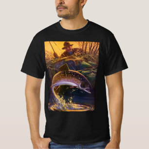 Camiseta Truta Salmão Pescador, Pesca Esportiva Vintage