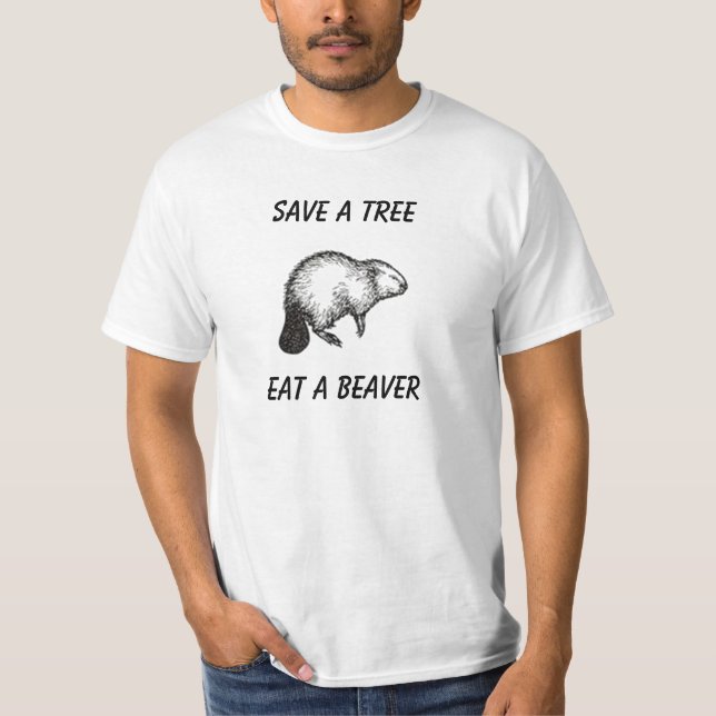Camiseta ts23, salvar uma árvore, comem um castor (Frente)