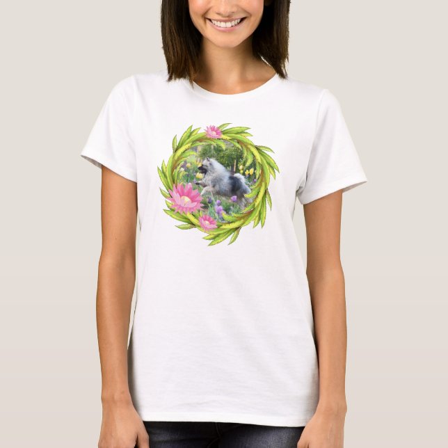 Camiseta Tshirt 2 do Keeshond das tulipas do primavera (Frente)