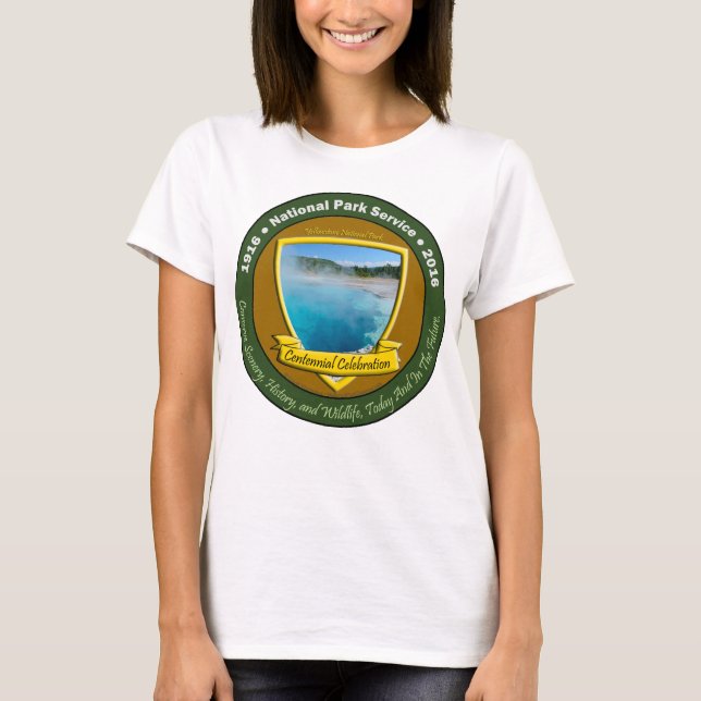 Camiseta TShirt centenário Yellowstone do parque nacional (Frente)