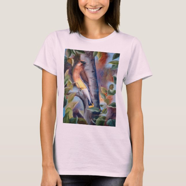 Camiseta Tshirt das senhoras do Waxwing de cedro (Frente)