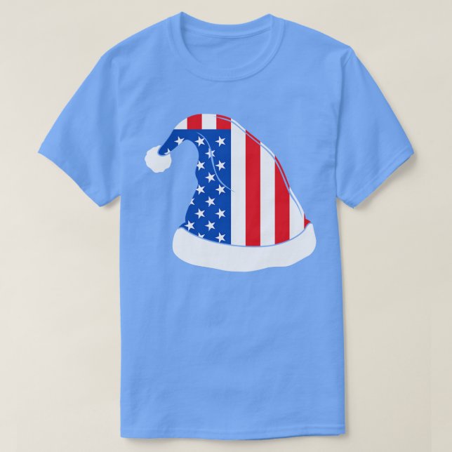 Camiseta Tshirt de chapéu de Natal da bandeira americana (Frente do Design)