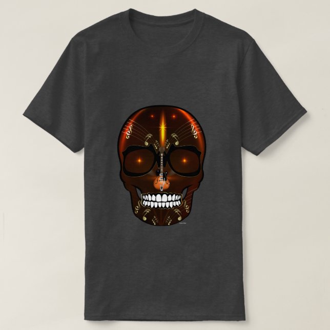 Camiseta Tshirt do esqueleto do Rock & Roll Skull (Frente do Design)