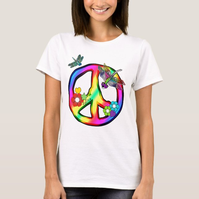CAMISETA TSHIRT GROOVY DA LIBÉLULA DO SINAL DE PAZ DO (Frente)