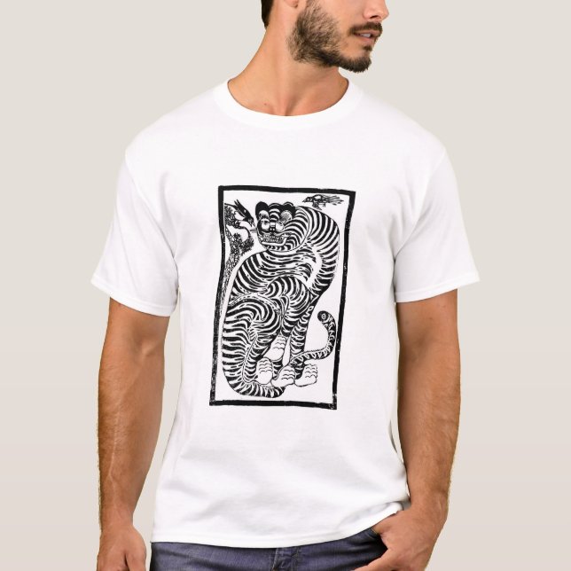 Camiseta tshirt tradicional coreano da ilustração do tigre (Frente)