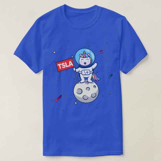 Camiseta TSLA para o astronauta do Unicórnio da Lua (Frente do Design)