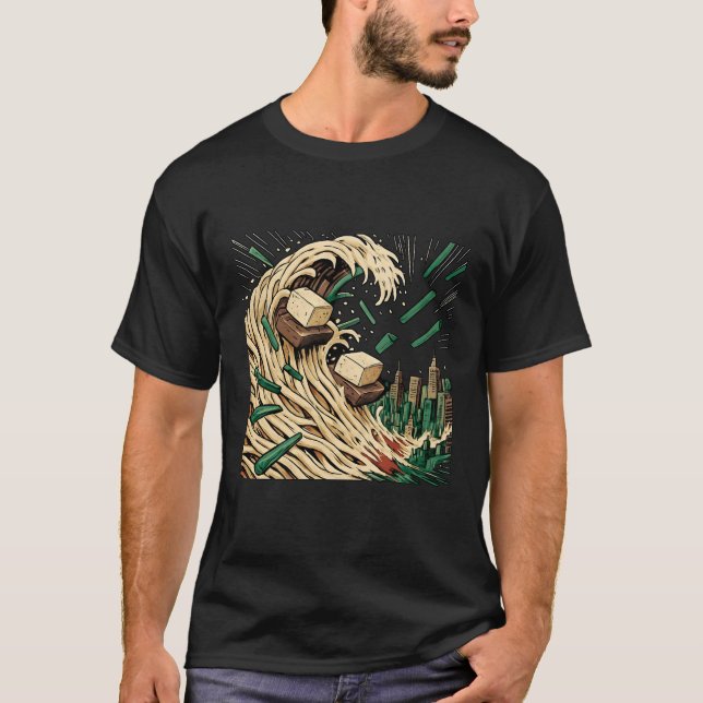 Camiseta Tsunami de macarrão sobre arte Pop de Tóquio (Frente)