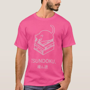 Camiseta Tsundoku com Kawaii Cat Minimo Japonês