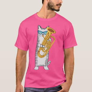 Camiseta Tuba Cat Vestindo Óculos Retrorísticos Para Lâmpad