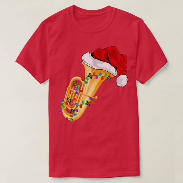 Camiseta Tuba Music Lover Xmas Lighting Santa Hat Tuba Chri (Frente do Design)