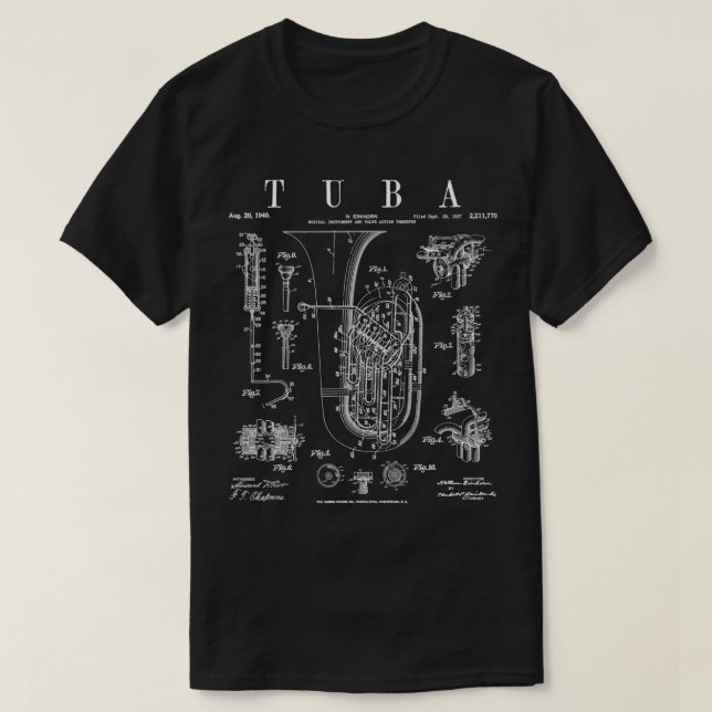 Camiseta Tuba Vintage Patente Tubaist Tubist Impressão (Frente do Design)