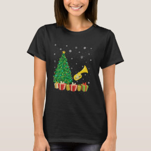 Camiseta Tuba Xmas Tree Lighting Santa Hat Tuba Natal
