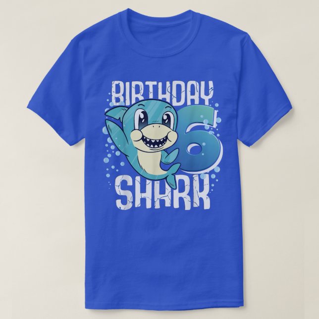 Camiseta Tubarão-6 de-Aniversário de Aniversário de 6 Anos  (Frente do Design)