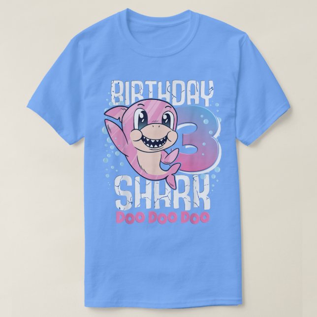 Camiseta Tubarão-aniversário de 3 anos de-Aniversário 3 Ano (Frente do Design)