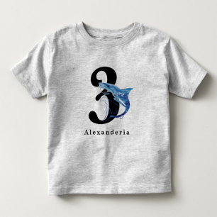 Camiseta Tubarão azul 3º nome idade da criança aniversário