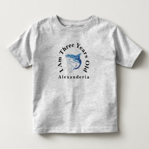 Camiseta Tubarão-azul Aniversário adicione nome, Eu tenho 3