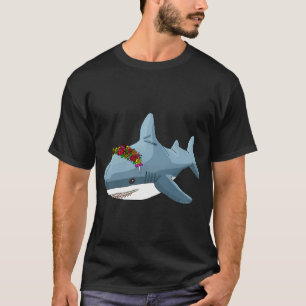 Camiseta Tubarão Azul Bonito Com Flores