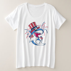 Camiseta Tubarão Azul Branco Vermelho Patriótico 4 de jul