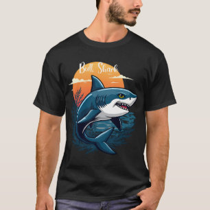Camiseta Tubarão-Boi no Oceano com Pôr do Sol com Fonte Bra