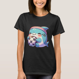 Camiseta Tubarão Bonito Jogador de Futebol Kawaii Atleta de