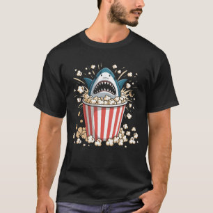 Camiseta Tubarão-branco-excelente comendo pipoca Engraçada