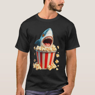 Camiseta Tubarão Branco excelente Comendo Pipoca Engraçado 