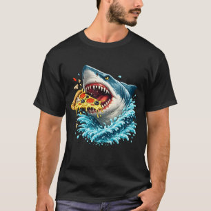 Camiseta Tubarão Branco Faminto Comendo Pizza 