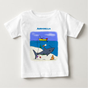 Camiseta Tubarão-cama engraçado e desenho animado