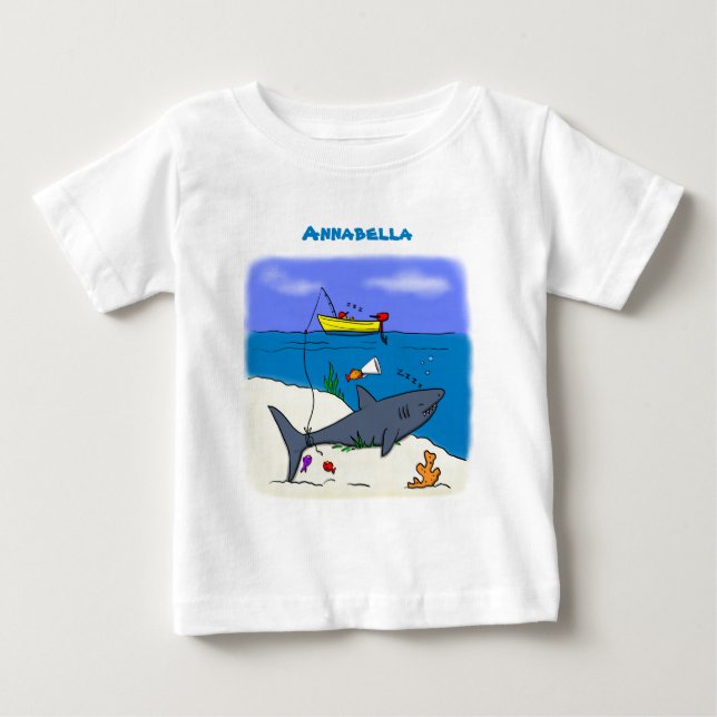 Camiseta Tubarão-cama engraçado e desenho animado (Frente)