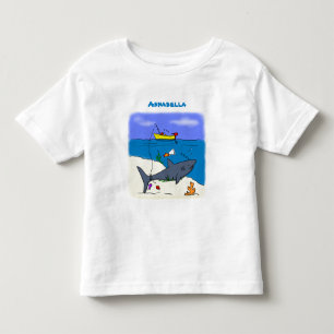 Camiseta Tubarão-cama engraçado e desenho animado