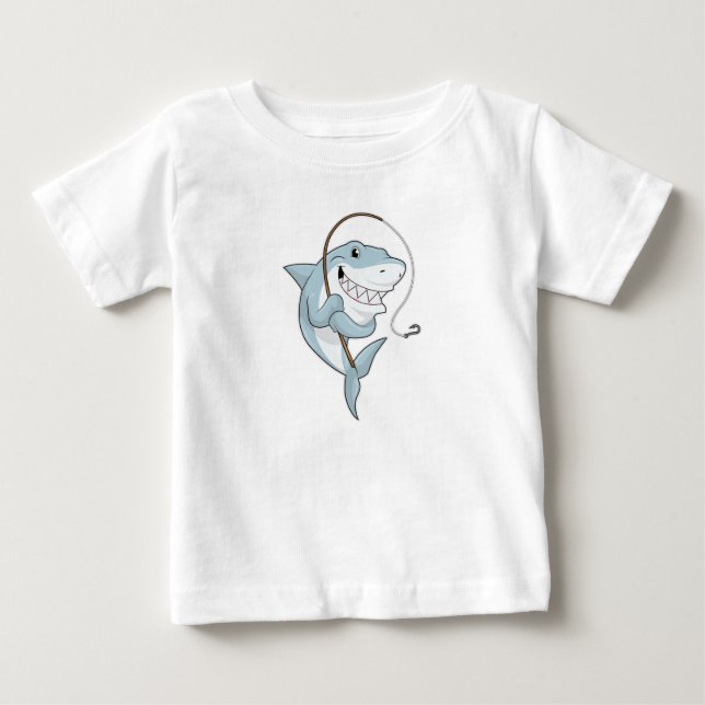 Camiseta Tubarão como pescador com barra de pesca (Frente)