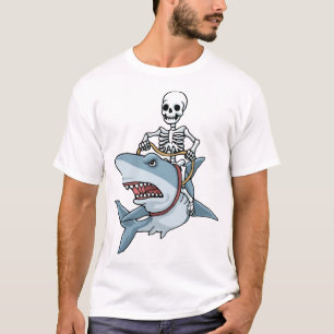 Camiseta Tubarão de Esqueleto de Halloween Presente Engraça