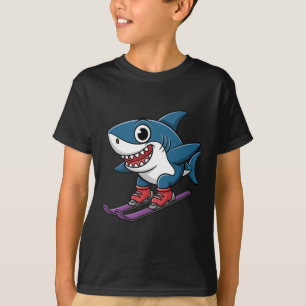 Camiseta Tubarão de Esqui Cartoon Desportos de Neve Alpina