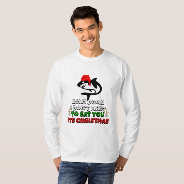 Camiseta tubarão de natal engraçado (Frente Completa)