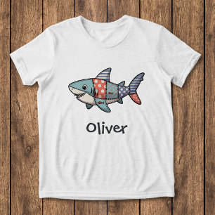 Camiseta Tubarão de Patchwork Divertido