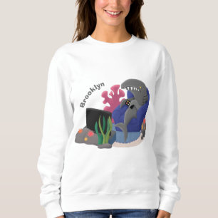 Camiseta Tubarão engraçado assistindo desenhos animados na