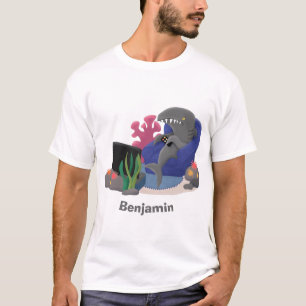 Camiseta Tubarão engraçado assistindo desenhos animados na 