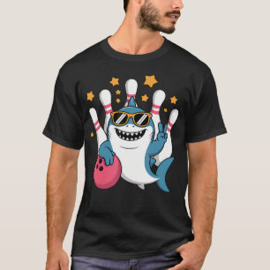Camiseta Tubarão Engraçado Com Uma Bola De Boliche E Pinos 