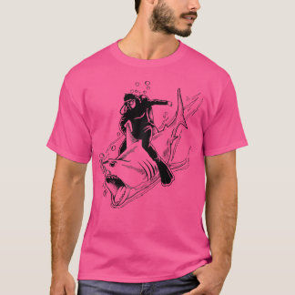 Camiseta Tubarão Engraçado E Mergulhador De Scuba