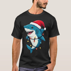 Camiseta Tubarão Engraçado Vestindo Chapéu de Natal de Sant