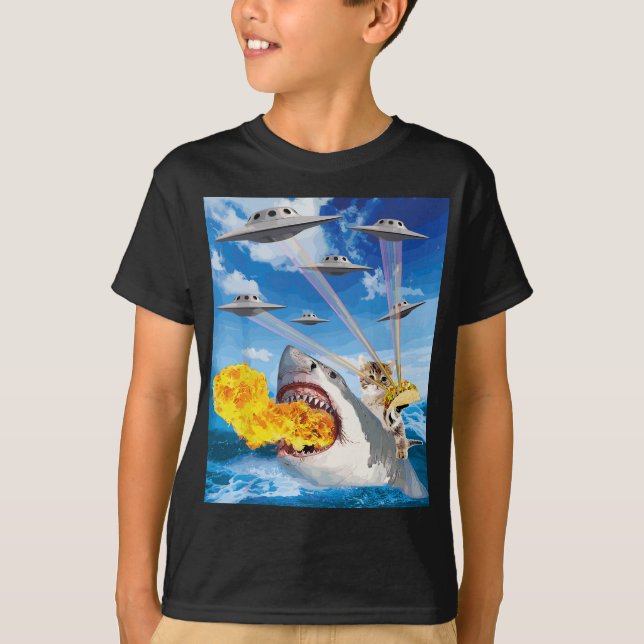 Camiseta Tubarão-Fogo Anel-Arco-Íris Laser Taco (Frente)