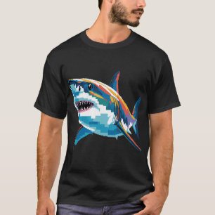 Camiseta Tubarão Geométrico Pixel Animal Abstrato Tubarão