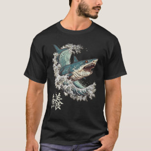 Camiseta Tubarão Hokusai estilo japonês onda de excelente