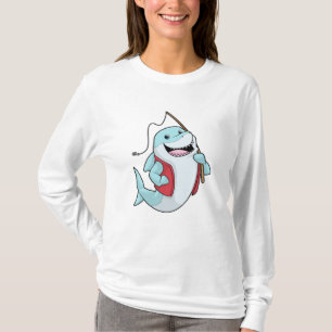 Camiseta Tubarão na pesca com vara de pesca