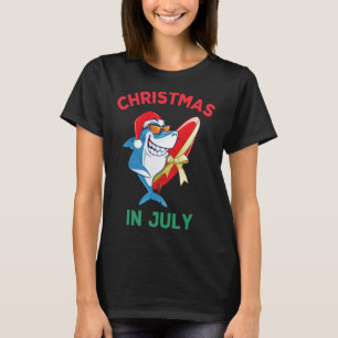 Camiseta Tubarão Natal Em Julho Férias De Verão Praia Homen