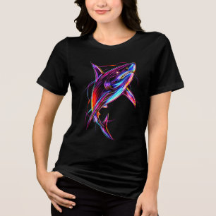 Camiseta Tubarão Neon Vibrante Oceano Digital Moderno