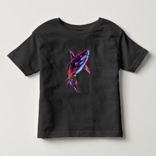 Camiseta Tubarão Neon Vibrante Oceano Digital Moderno