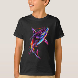 Camiseta Tubarão Neon Vibrante Oceano Digital Moderno